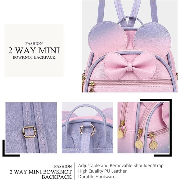 Bowknot Polka Dot Mini Backpack And Convertible Shoulder Bag Purse for Women - Picture 3 of 7